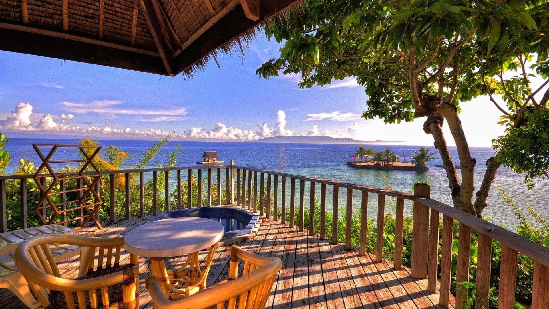 The suite's private balcony looking out to sea.