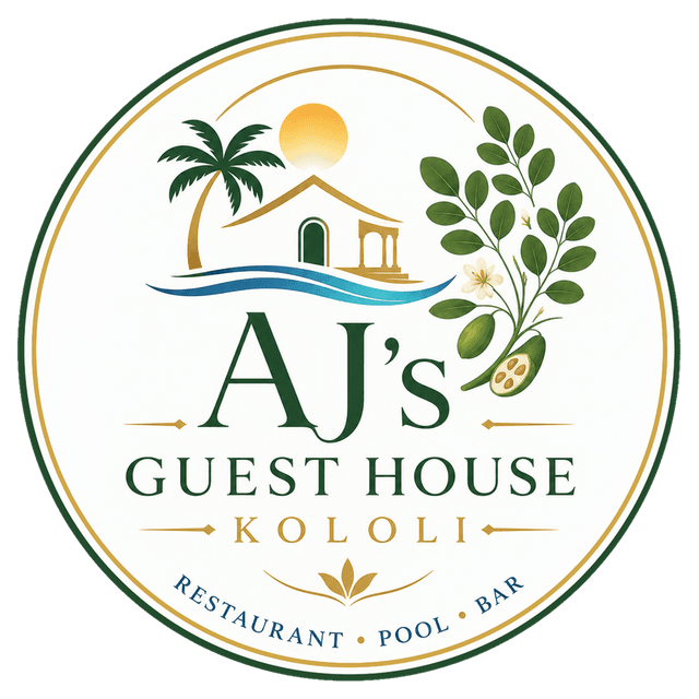AJ's Guest House, Kololi. Restaurant, pool and bar.